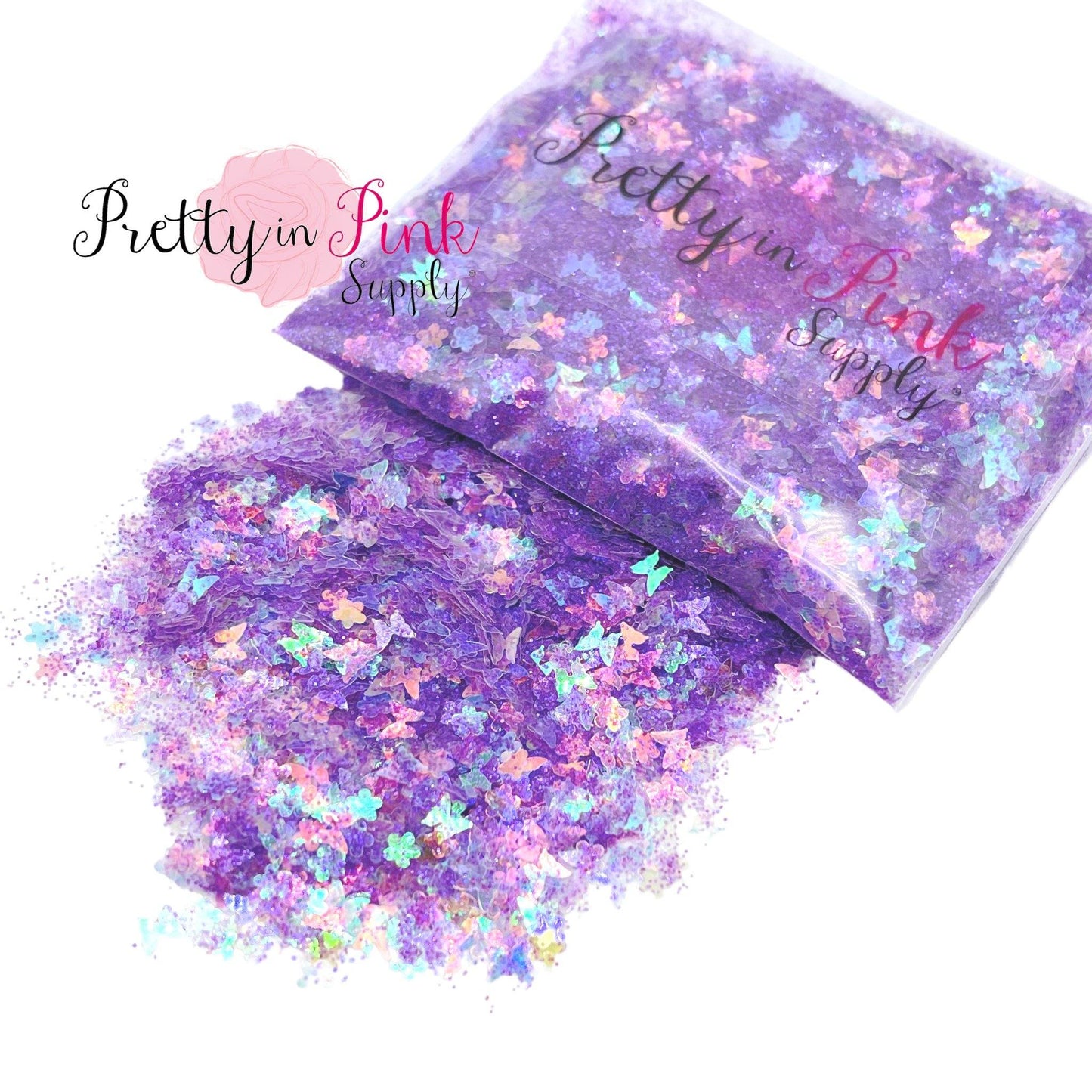 Purple Flower Butterfly Iridescent Chunky/Fine Mix | Glitter - Pretty in Pink Supply