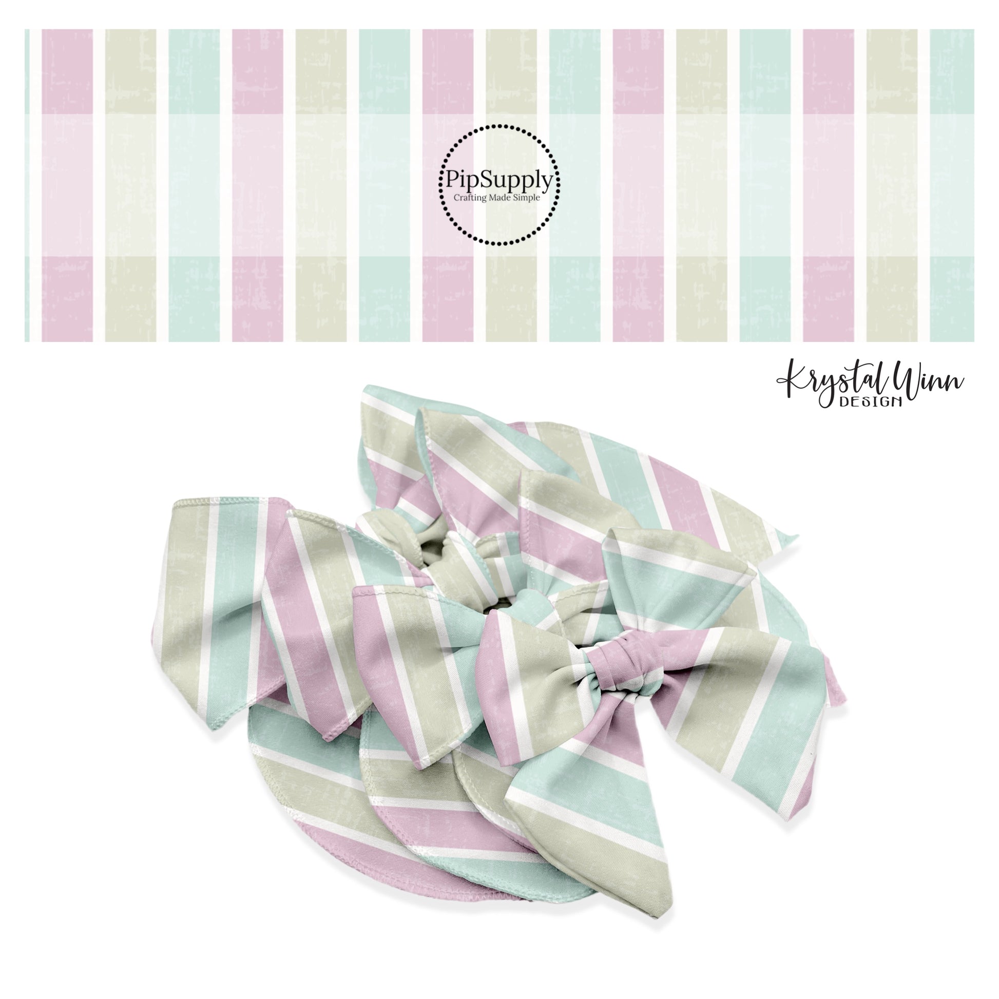 Thick blue, purple, and green distressed stripe bow strips