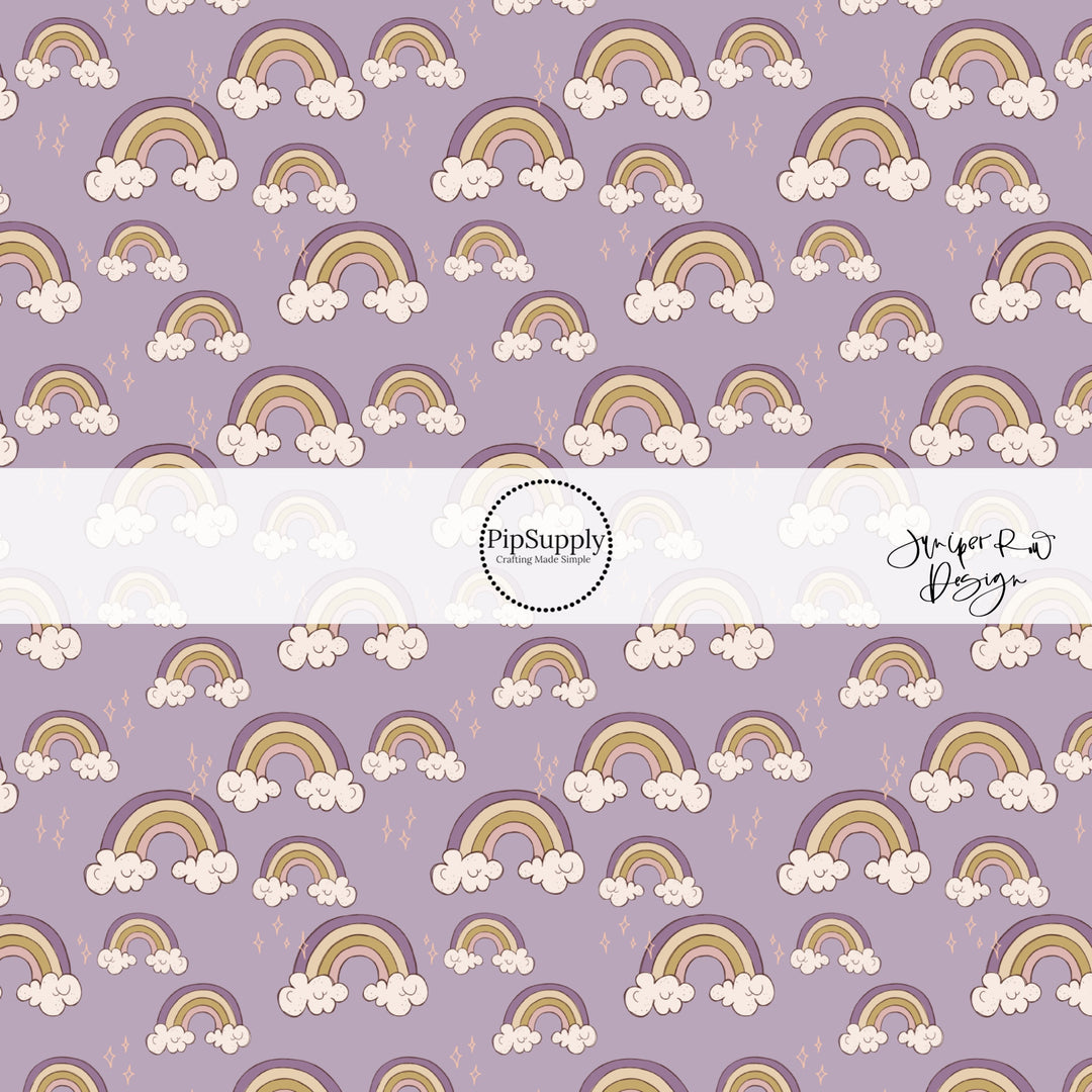 Purple fabric by the yard with rainbows and stars - Spring Fabric 