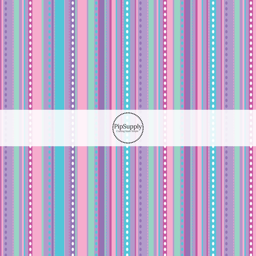 Purple, pink, green, and blue stripes with white polka dots bow strips