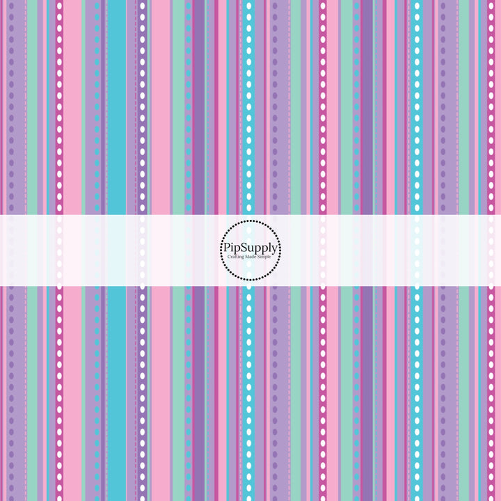 Purple, pink, green, and blue stripes with white polka dots bow strips