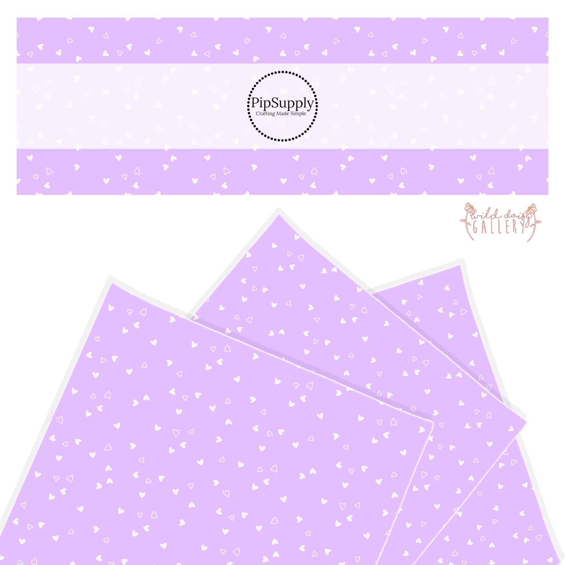 White hearts on lavender faux leather sheet 