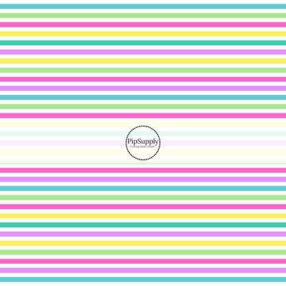 Hot pink, lime greenm purple, turquoise, and yellow horizontal stripes bow strips