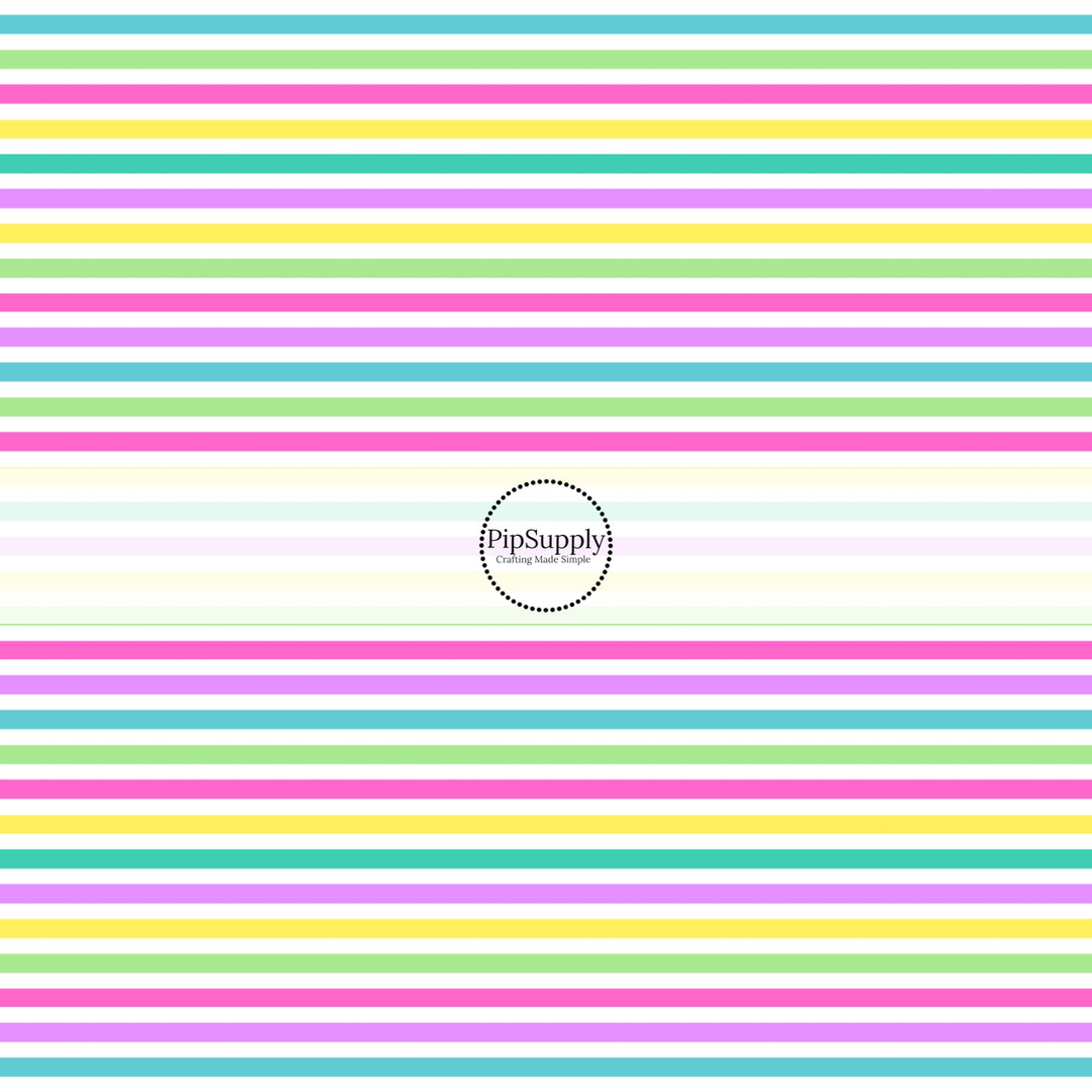 Hot pink, lime greenm purple, turquoise, and yellow horizontal stripes bow strips