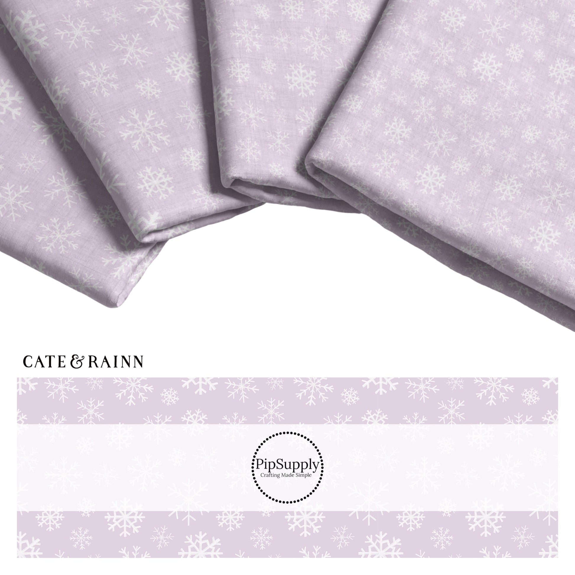 Purple Fabric Stack with white snowflake flurries