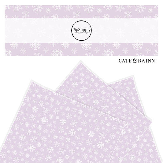 ligh purple faux leather sheet with white falling snowflakes