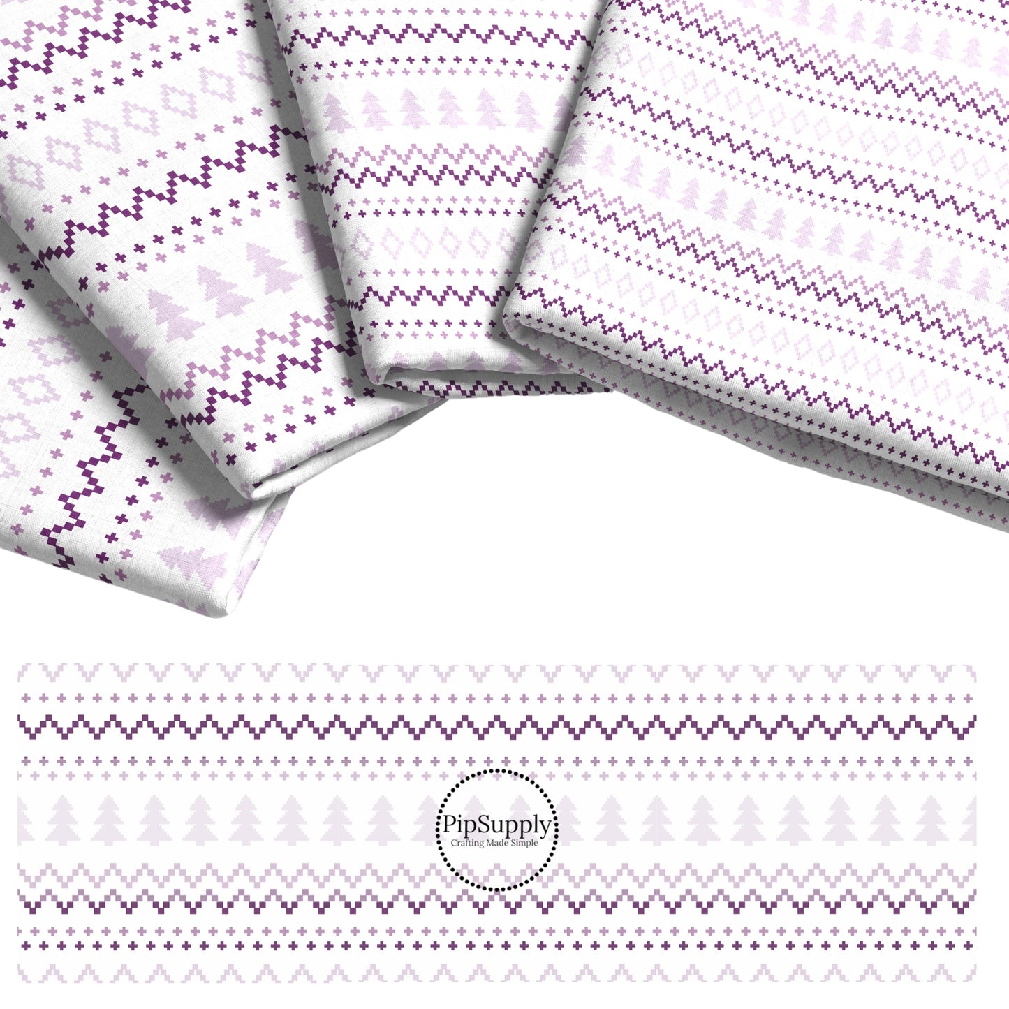 White fabric stack with purple fair isle sweater