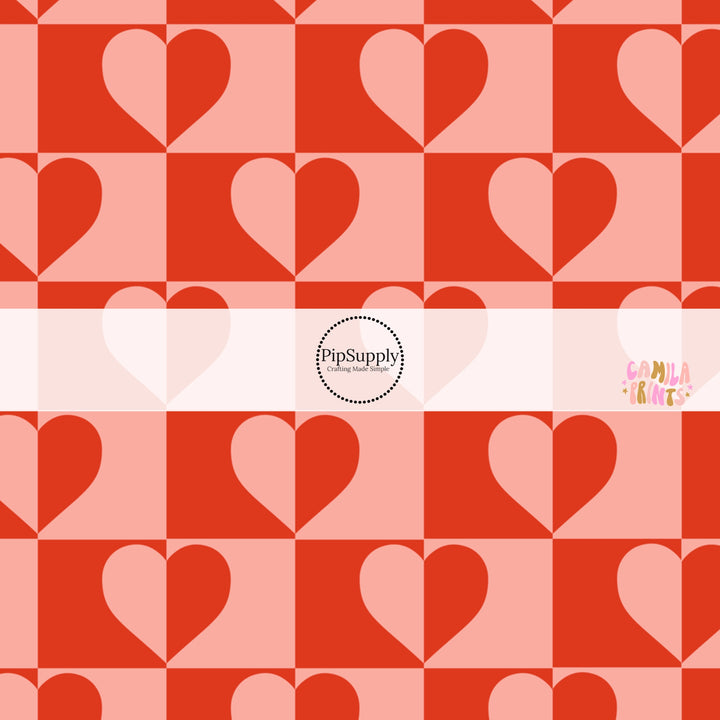 Pink and red heart halves on checkered bow strips