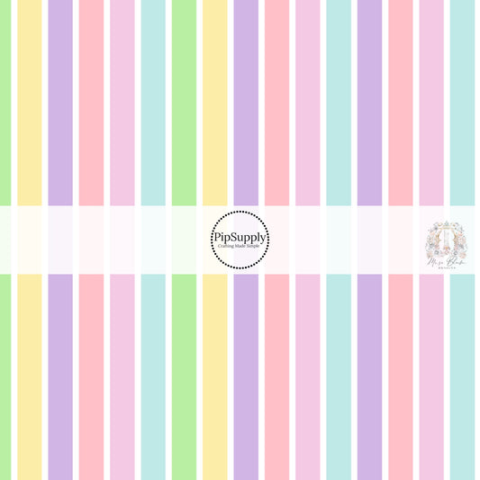 Pink, purple, green, yellow, and blue striped fabric by the yard -  Easter Stripes Fabric 