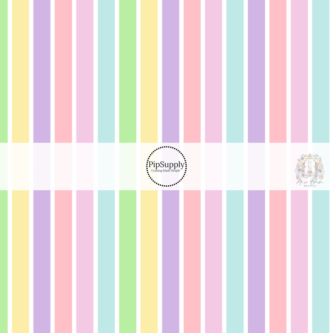 Pink, purple, green, yellow, and blue striped fabric by the yard -  Easter Stripes Fabric 