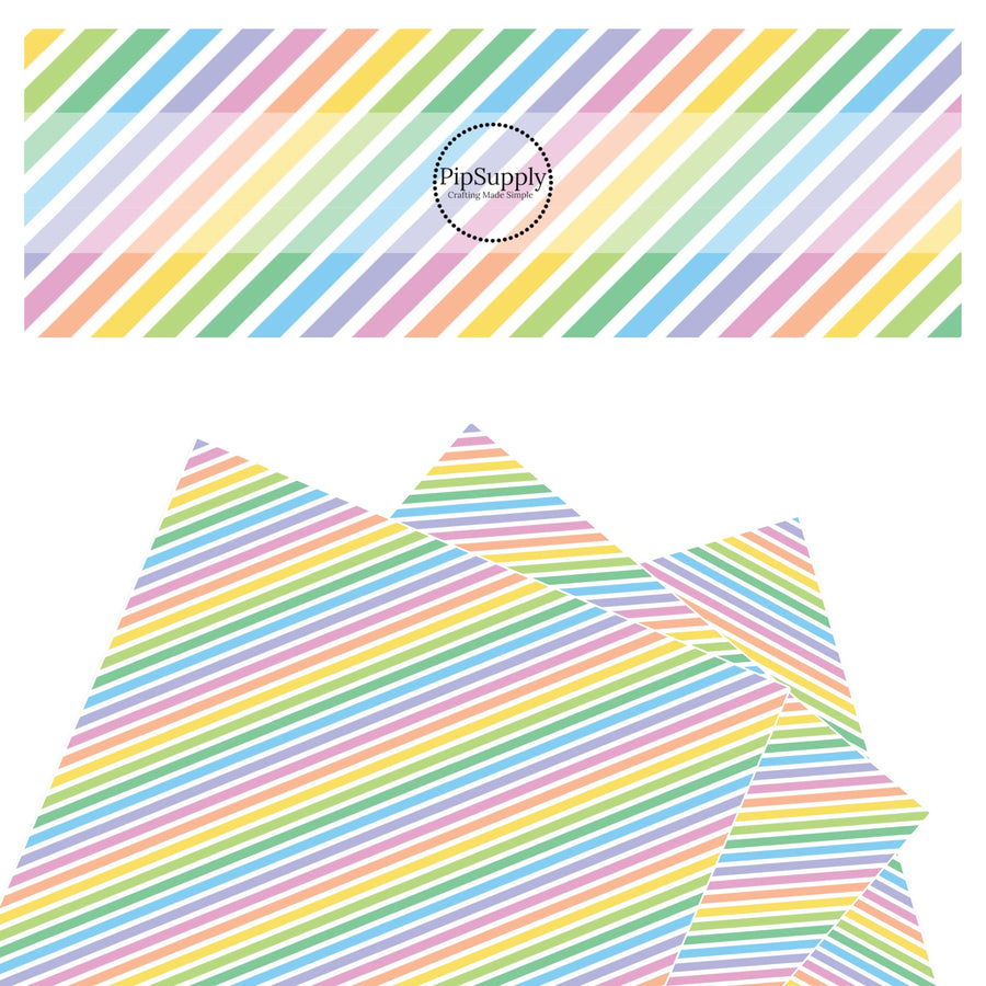 Green, blue, pink, purple, orange, and yellow diagonal stripes faux leather sheet