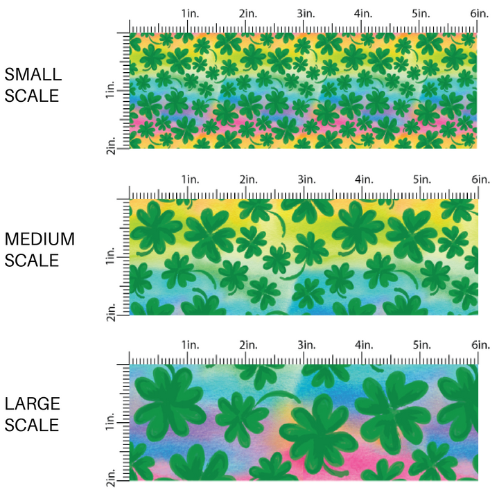 Rainbow Tie Dye Fabric by the yard scaled image guide Print with dark green clover