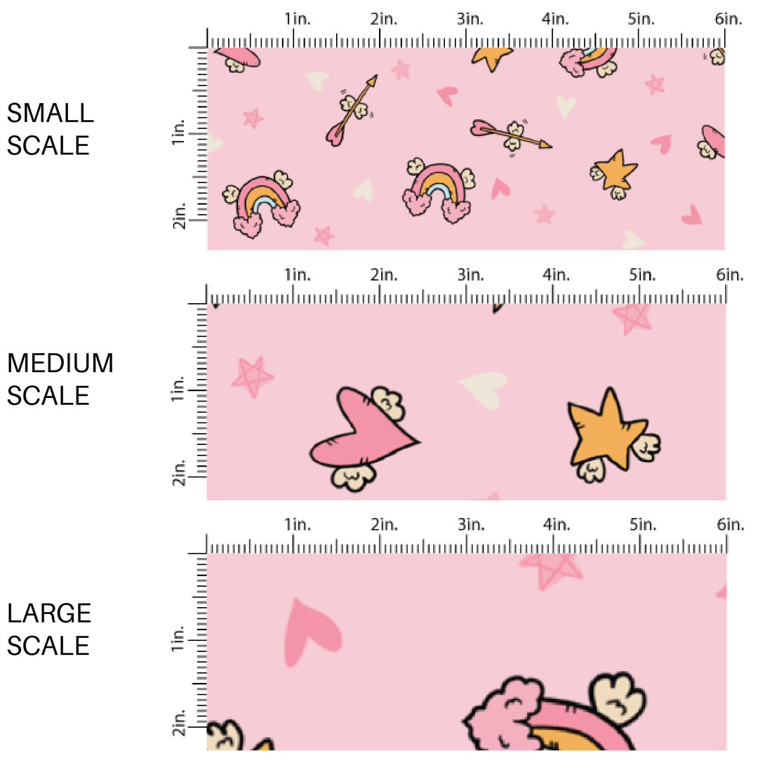 Pink Pattern with stars, rainbows, and hearts fabric scaling 