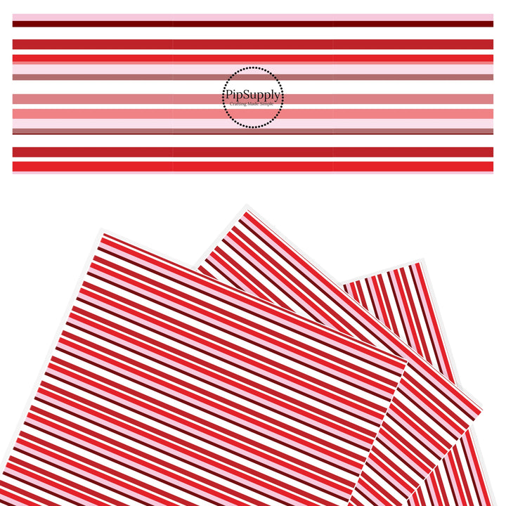 Red pink and white horizontal stripes faux leather sheets