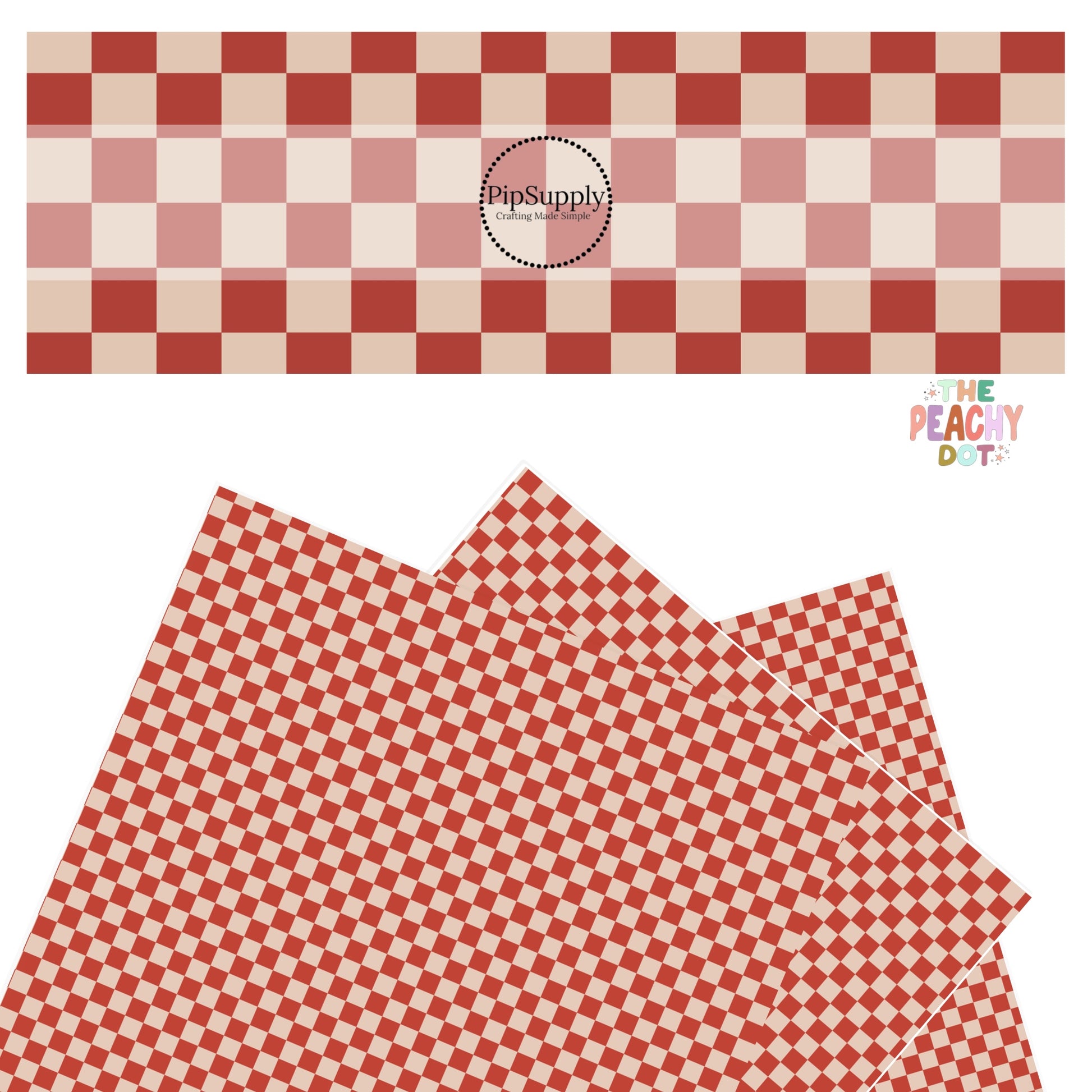 Red and cream checkered faux leather sheets
