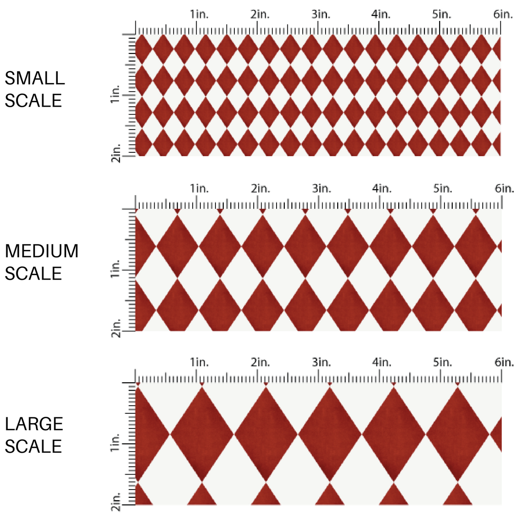 Cream and Red repeating diamond patterned fabric by the yard scaled image guide.