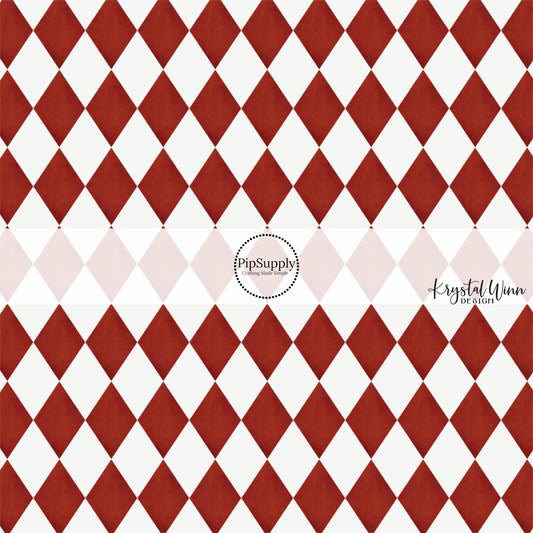 Cream and Red repeating diamond patterned fabric by the yard. Carnival Fabric .