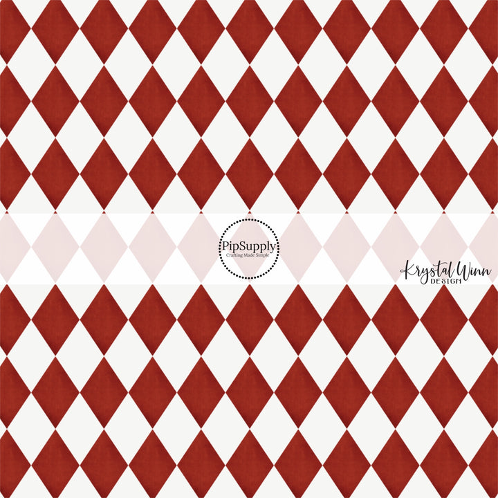 Cream and Red repeating diamond patterned fabric by the yard. Carnival Fabric .