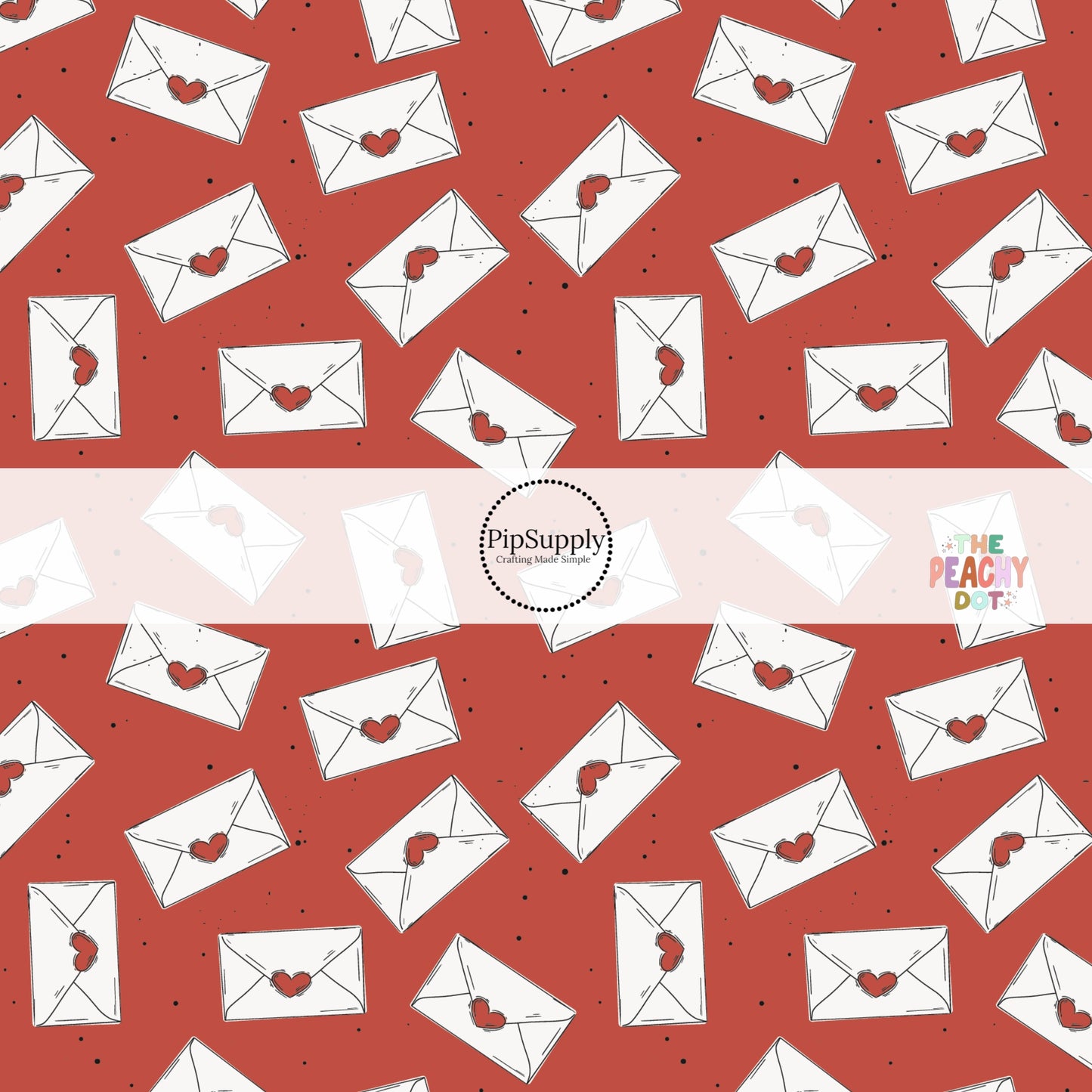 Red fabric with a white envelopes and red heart print - Fabric by the Yard 