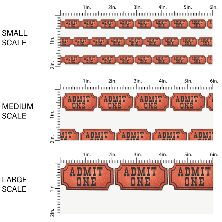 Red "Admit One" tickets on cream fabric by the yard scaled image guide.