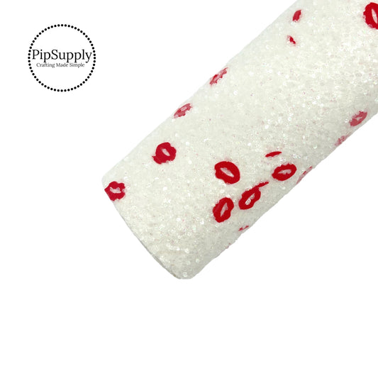 Red Lips Chunky Glitter Sheet- White Valentines Day Glitter Sheet