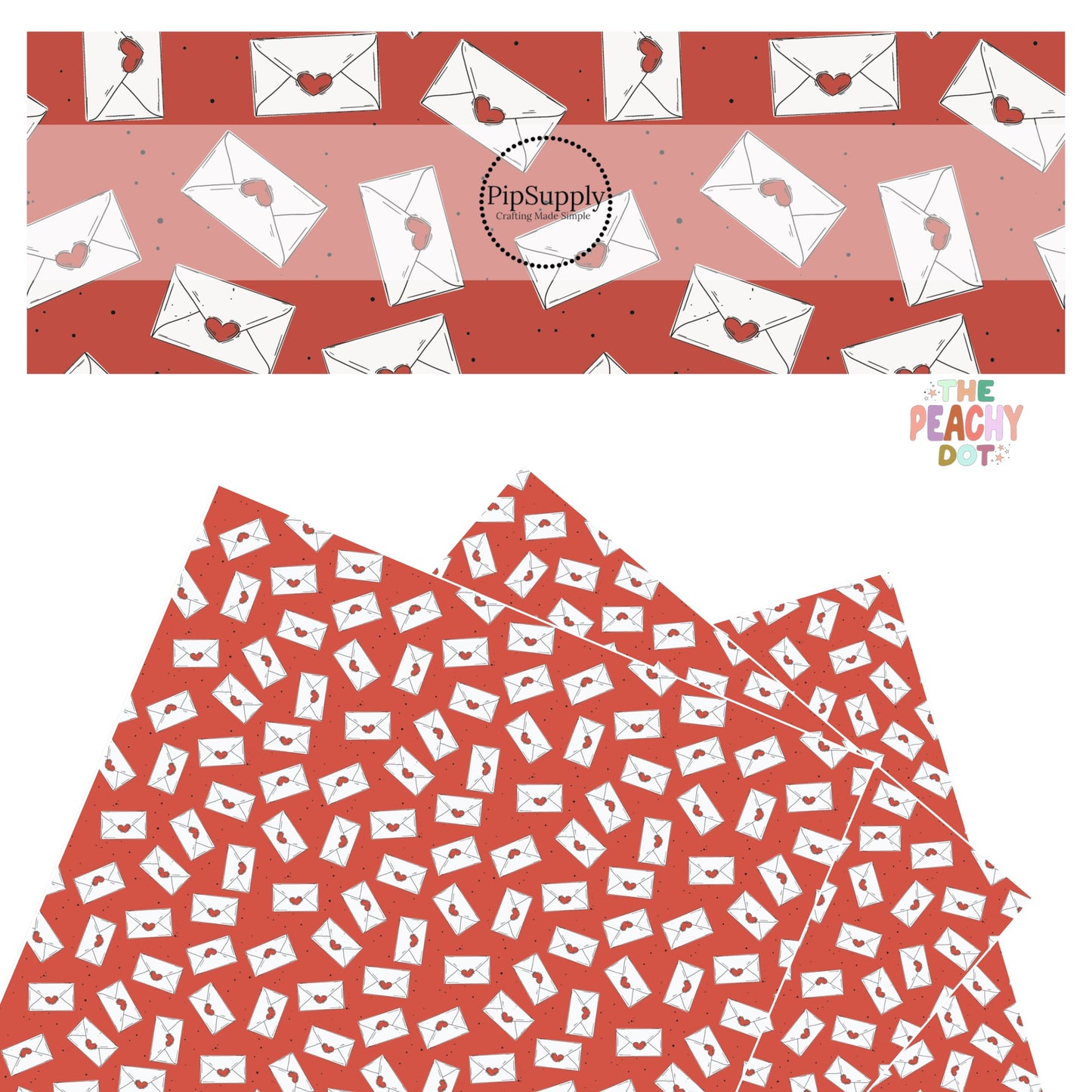 Red heart mail with black polka dots on red faux leather sheets