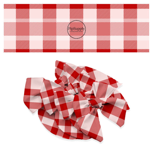 Red striped checker on cream bow strips