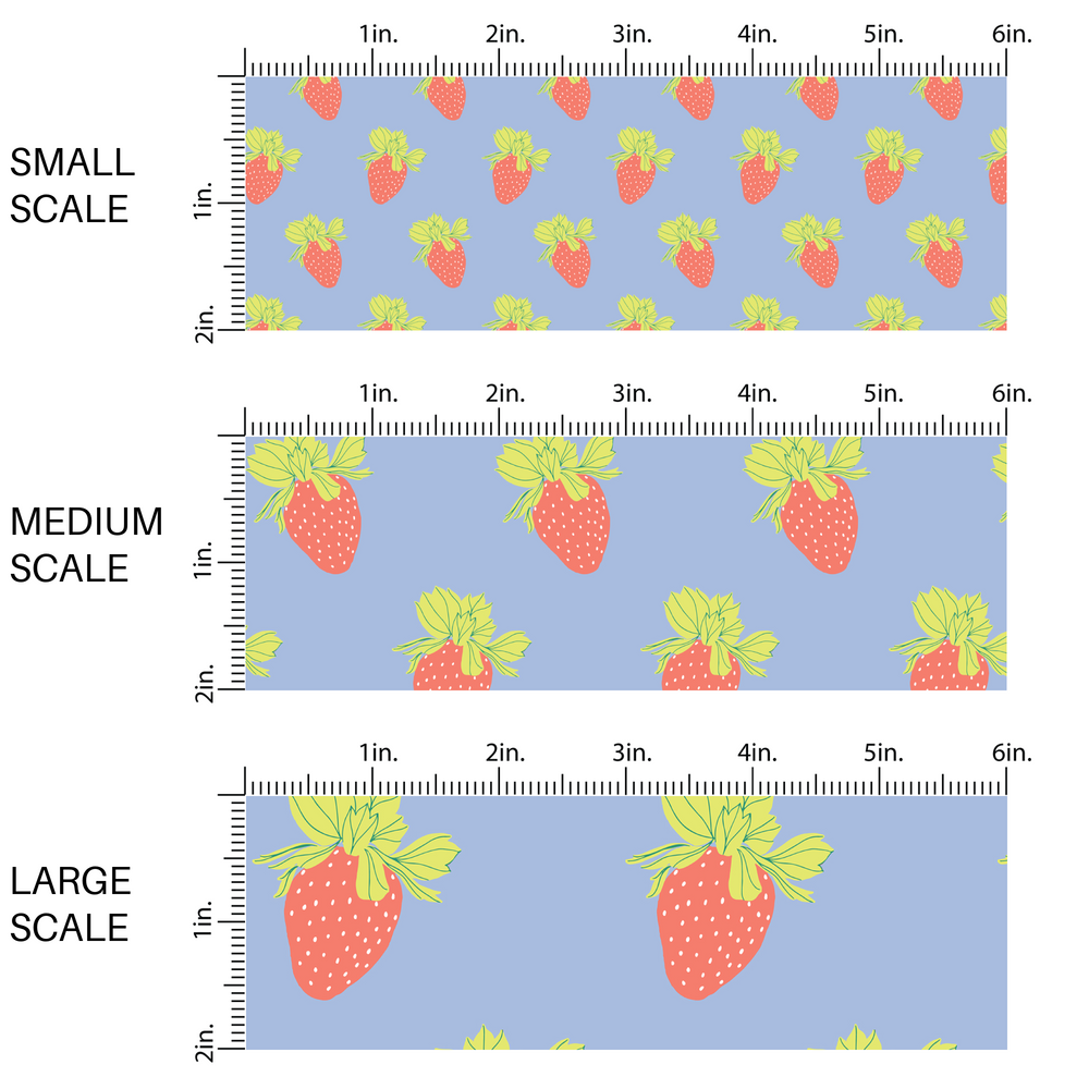 Blue fabric by the yard scaled by the yard with scattered red strawberries