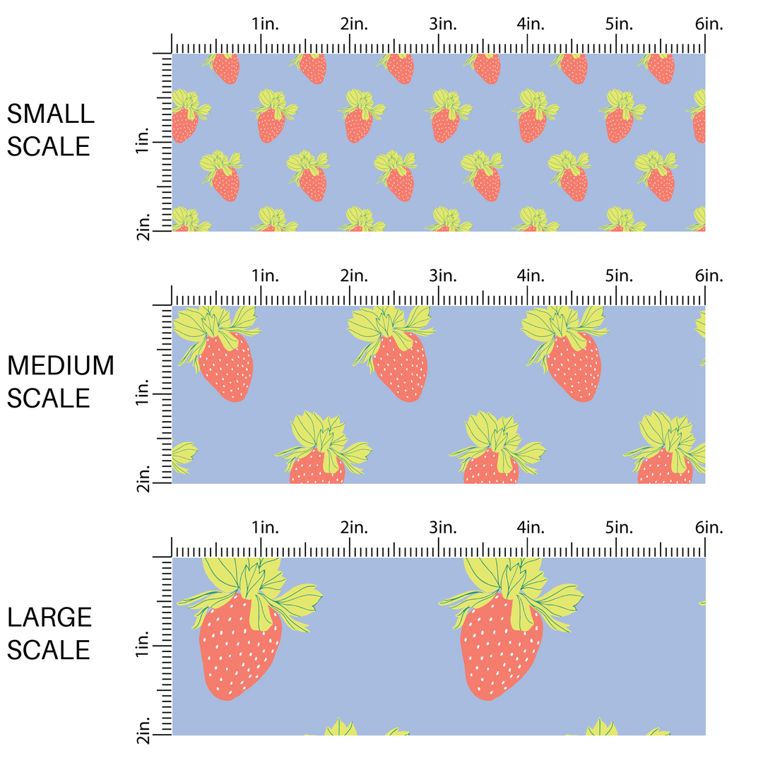 Blue fabric by the yard scaled by the yard with scattered red strawberries