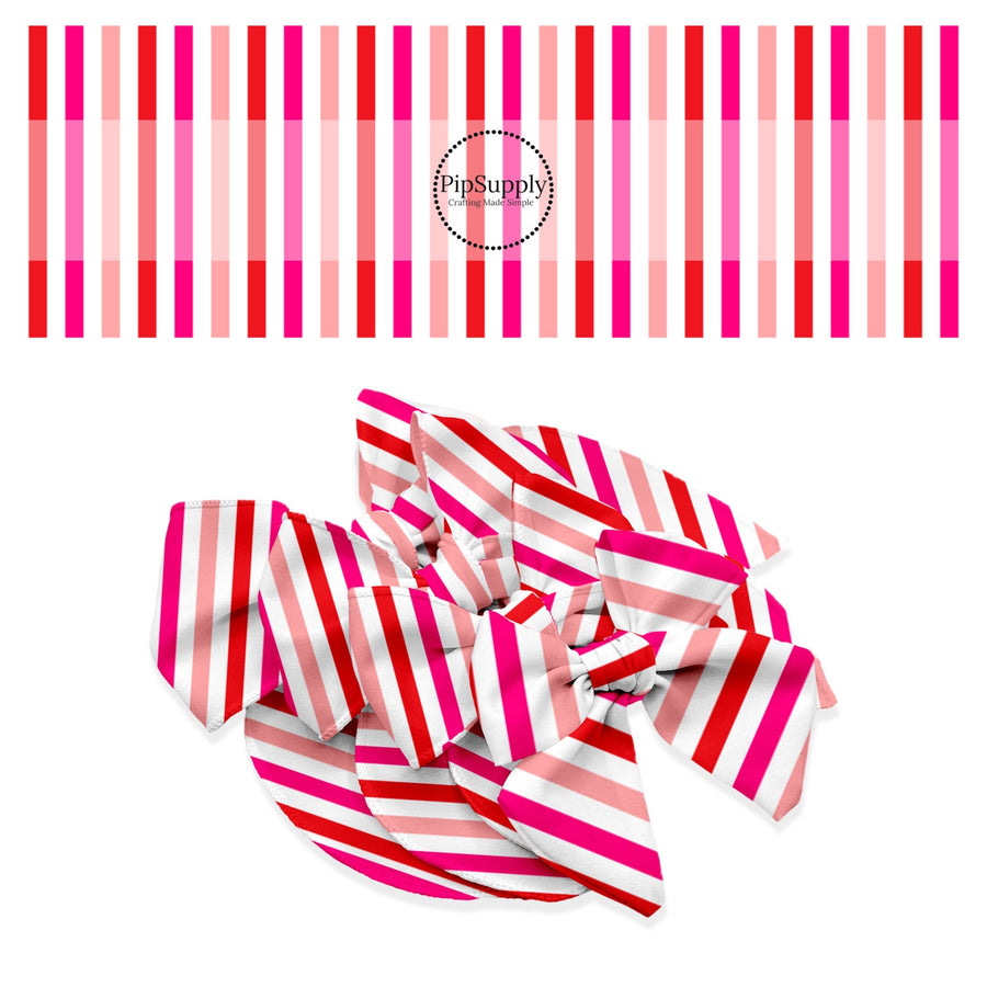 Red and light pink vertical stripes bow strips