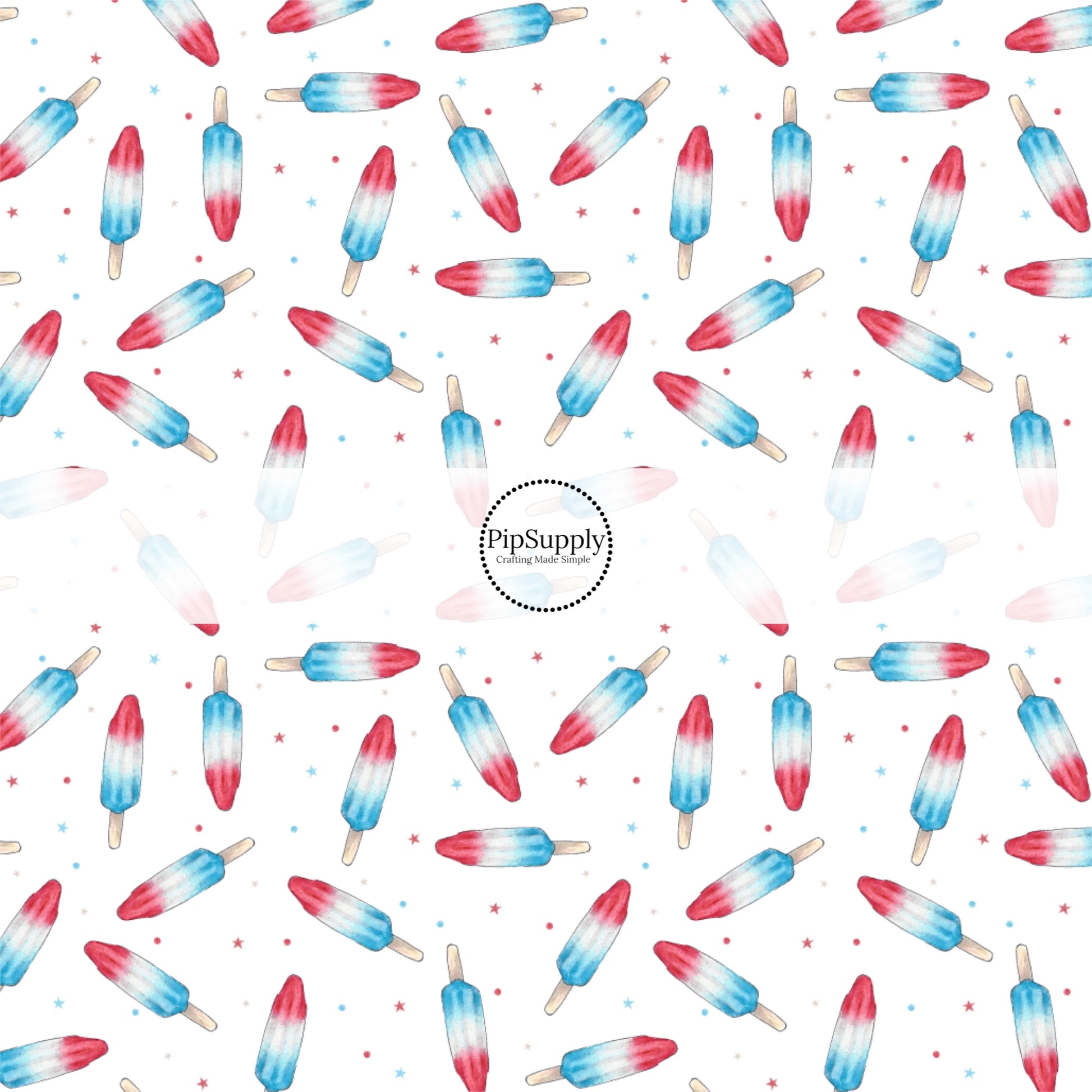 Bright Blue, White and Red Popsicle Fabric by the Yard -Patriotic Rocket Pop - With tiny stars