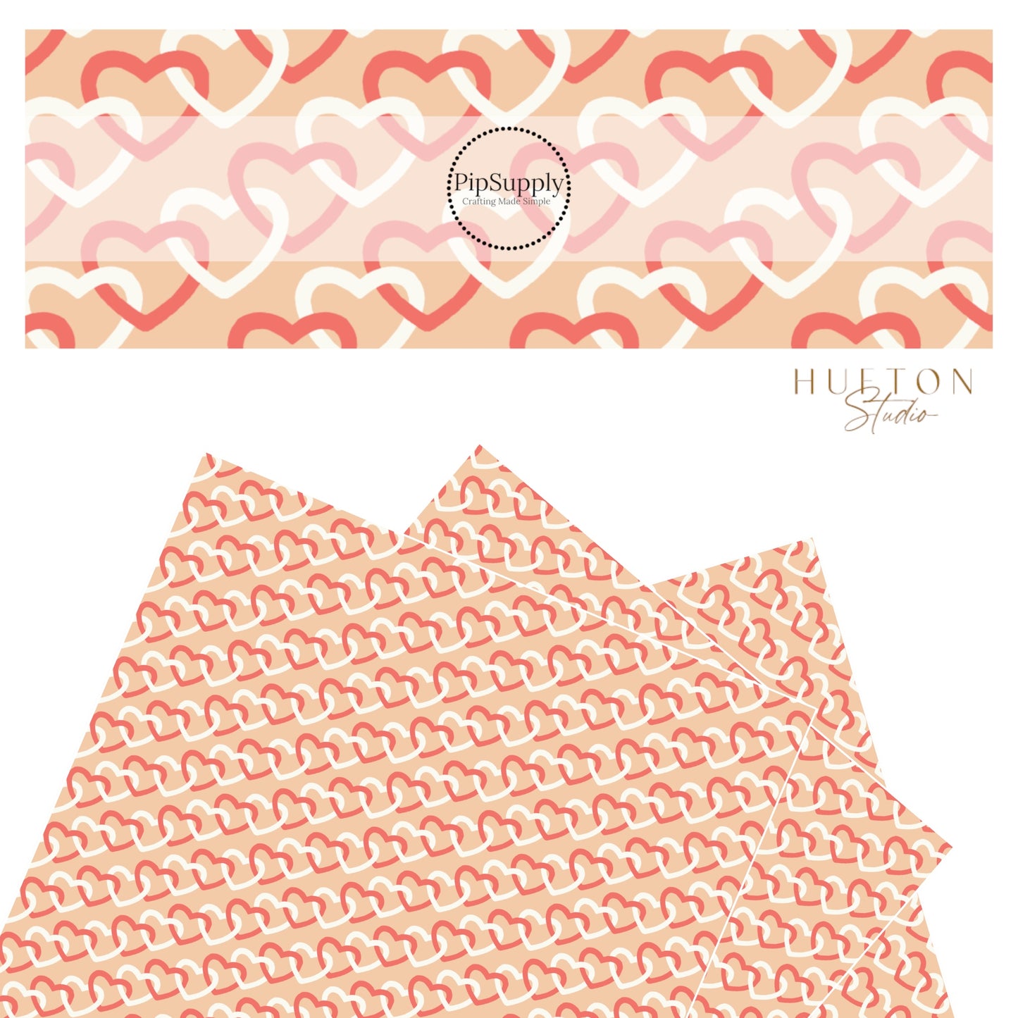 Hot pink and white chain hearts on a peach faux leather sheet