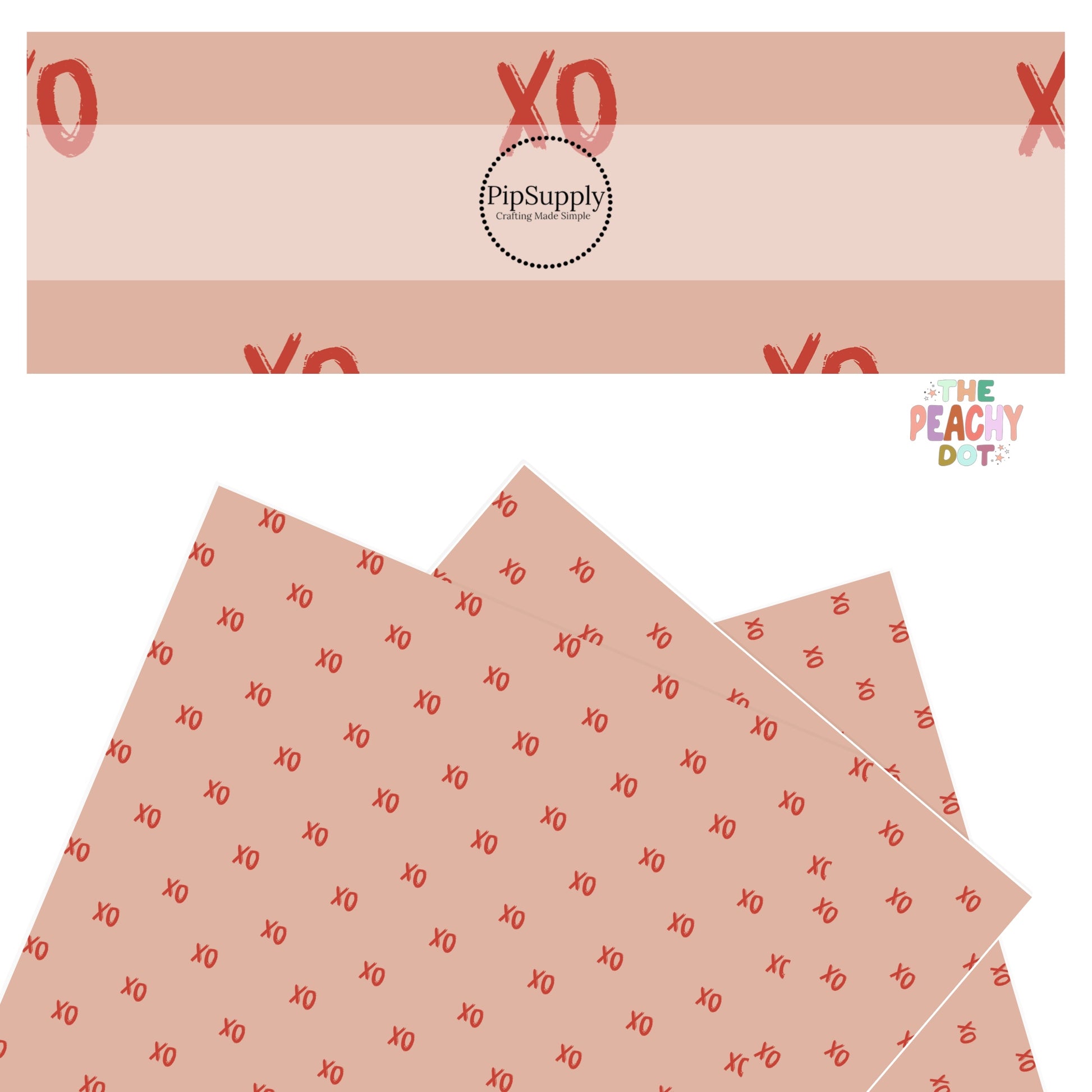 XO in red on a pink background faux leather sheets