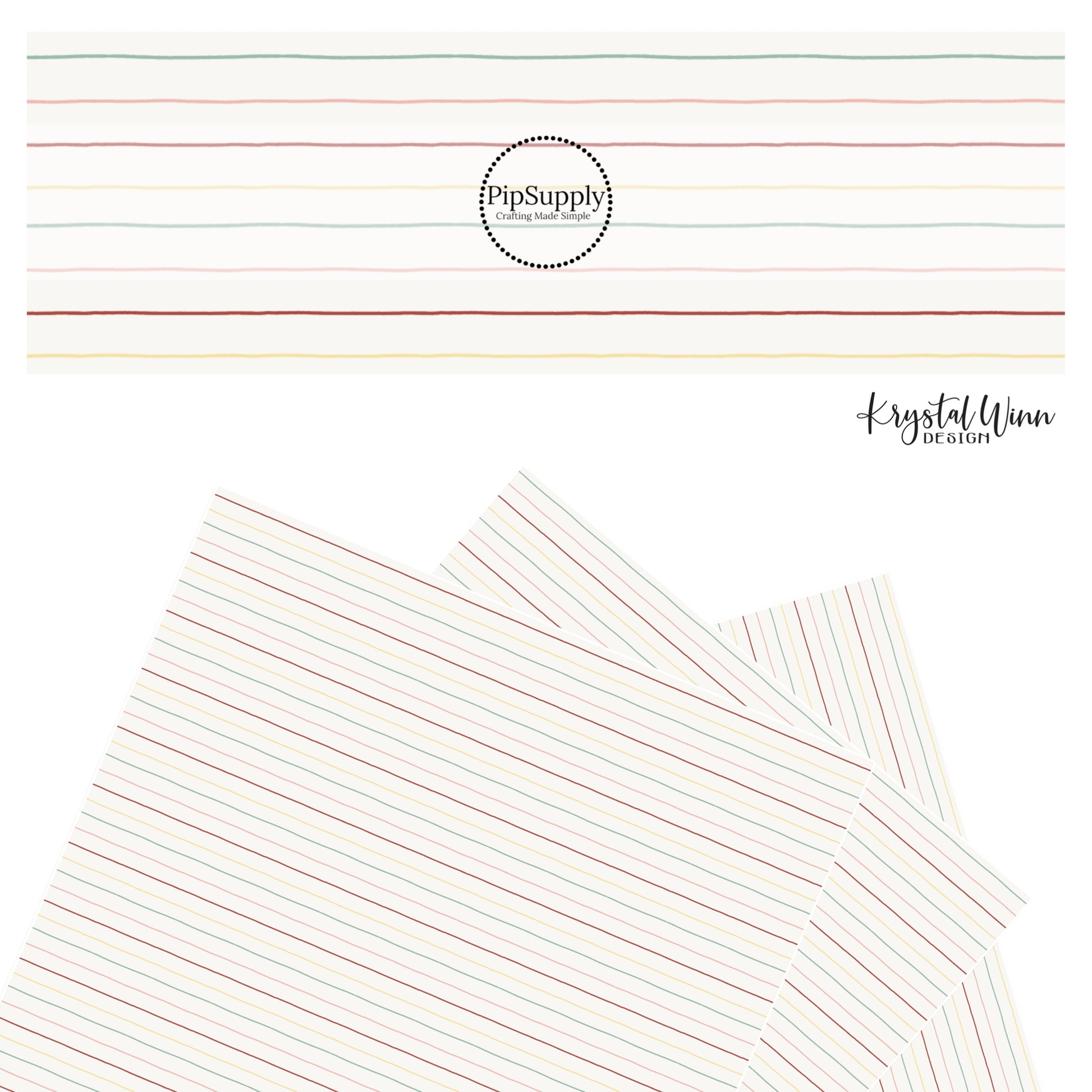 Rugged red, pink, blue, and yellow repeating stripes on a cream faux leather sheet