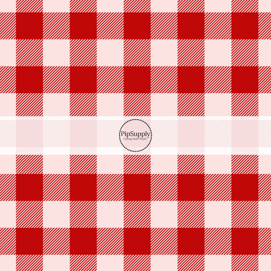 Red and light pink plaid pattern - Valentine's Day Fabric by the Yard - Gingham Fabric