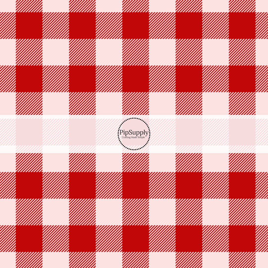 Red and light pink plaid pattern - Valentine's Day Fabric by the Yard - Gingham Fabric