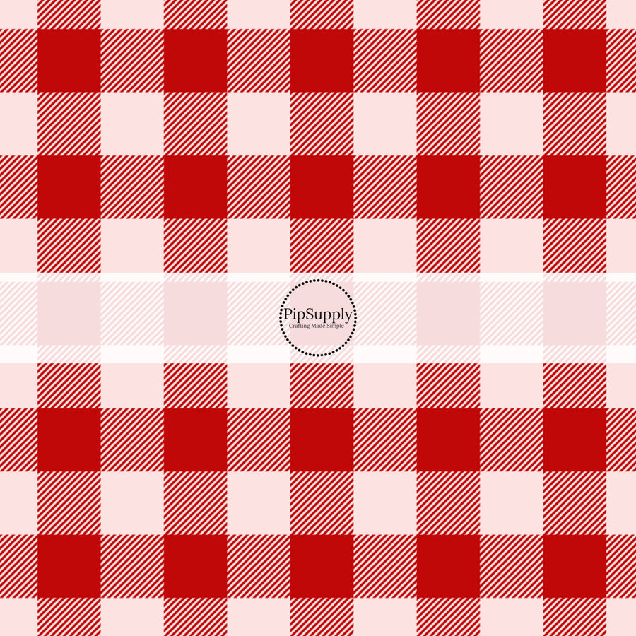 Red and light pink plaid pattern - Valentine's Day Fabric by the Yard - Gingham Fabric