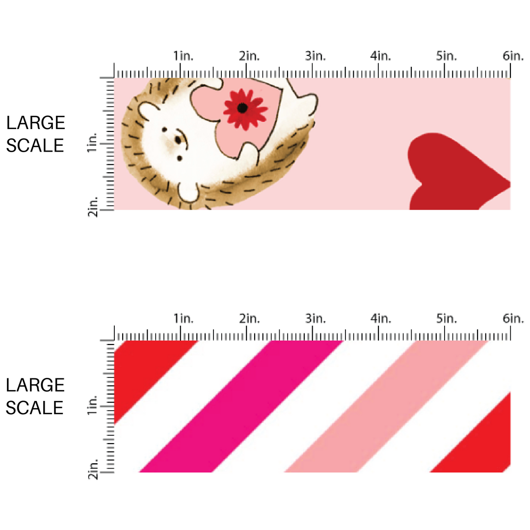 Large Scaled Fabric by the Yard - Valentine's Day Fabric by the Yard - Pink and Red Stripes - Hedgehog Fabric Duo 