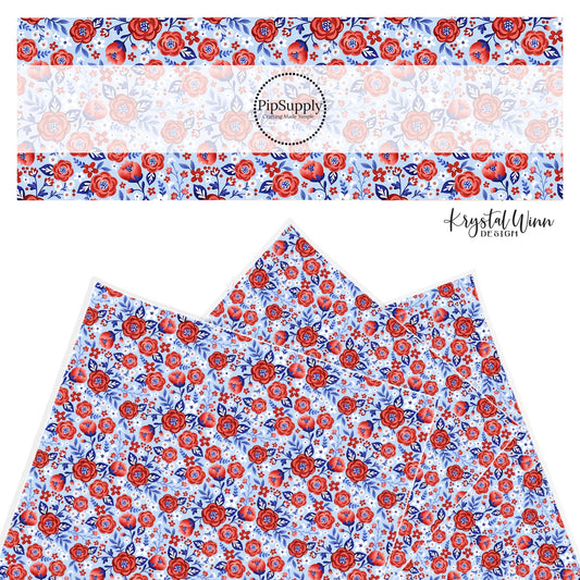 patriotic red and blue flowers faux leather