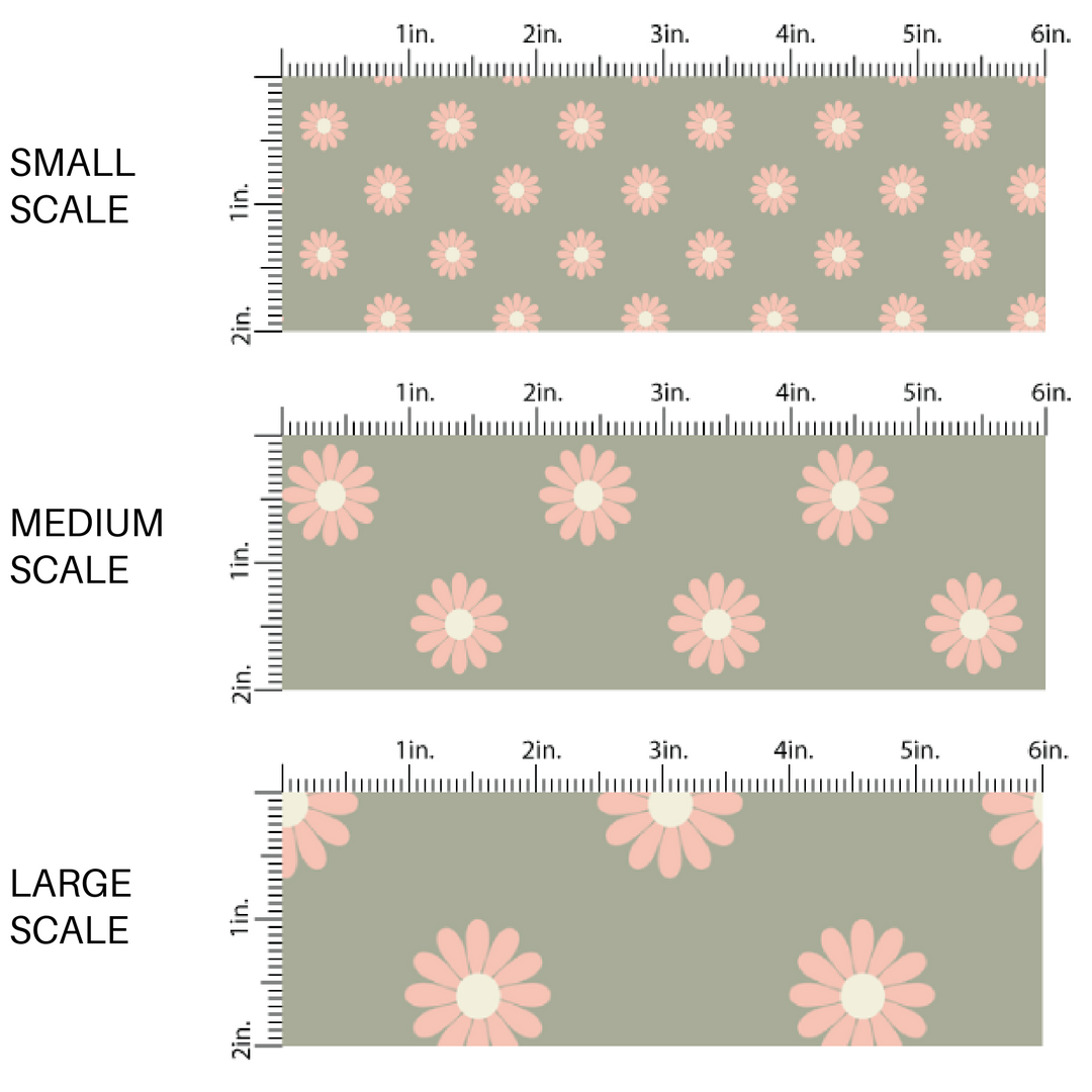 Sage green fabric by the yard scaled image guide with peach colored daisies