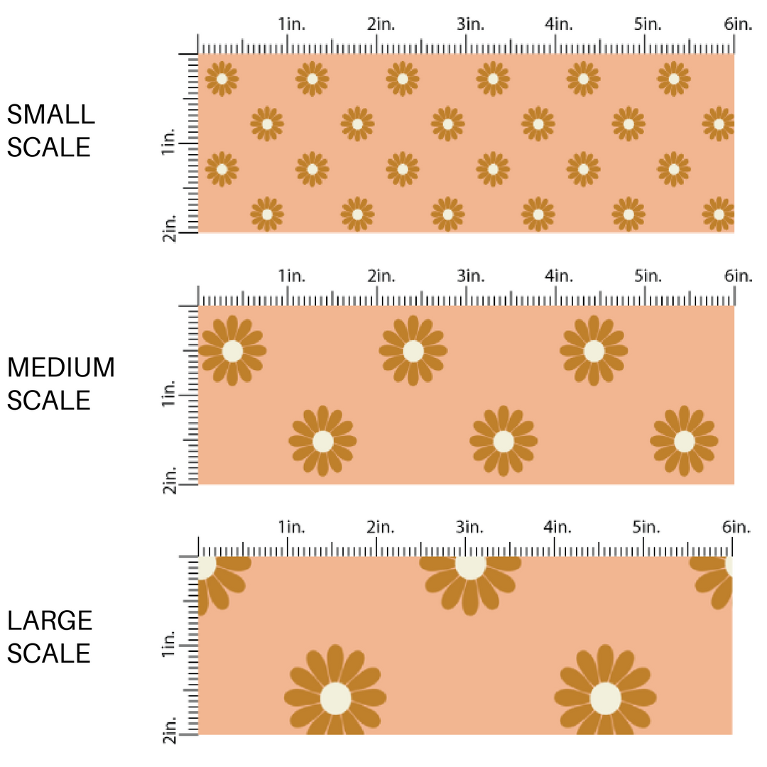 Burnt orange colored daisies on peach colored fabric by the yard scaled image guide