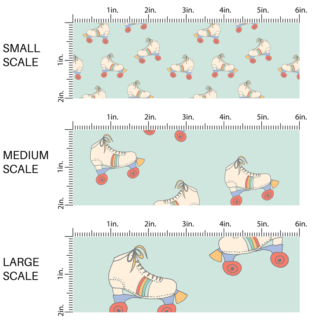 Aqua blue fabric by the yard scaled image guide with rainbow roller skates