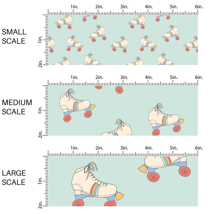 Aqua blue fabric by the yard scaled image guide with rainbow roller skates