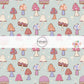 Pale blue fabric by the yard with retro mushrooms and stars