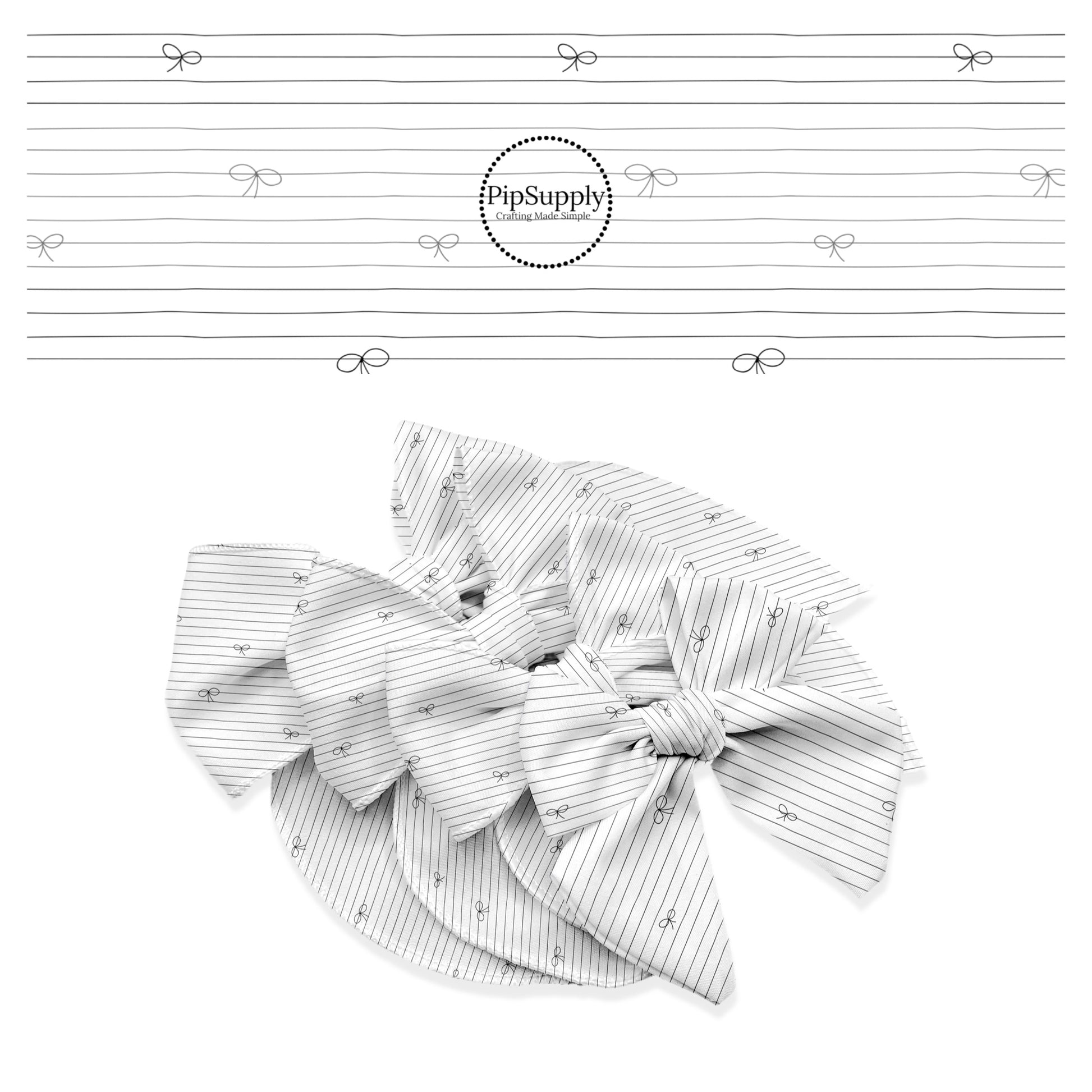 Bows on thin black ribbon lines on white bow strips
