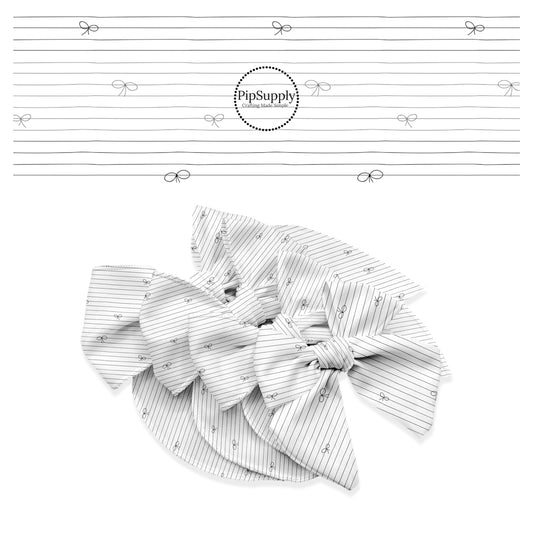 Bows on thin black ribbon lines on white bow strips