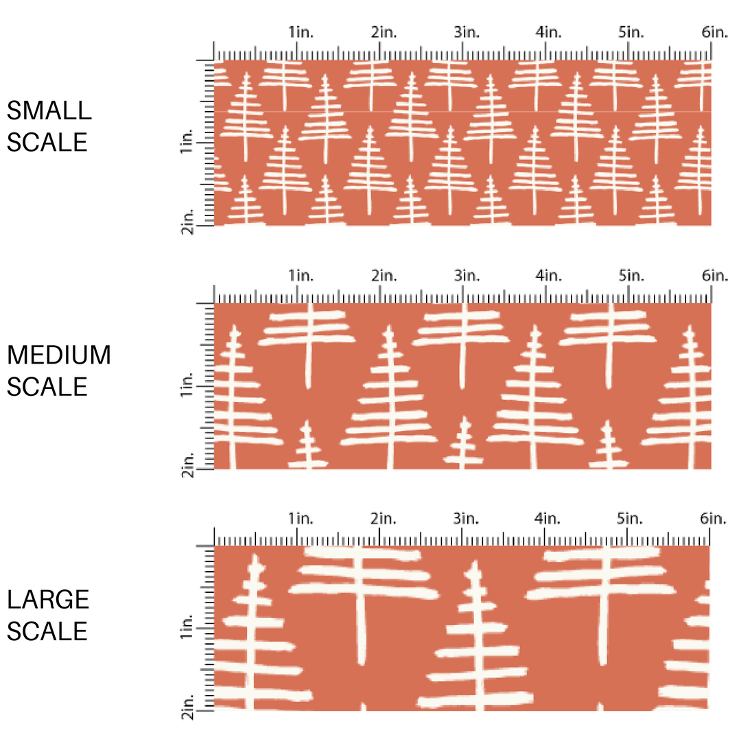 Clay Rust Fabric image guide with white christmas tree designs