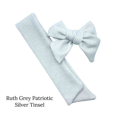 Gray Patriotic Silver Tinsel Hair Bow Strips