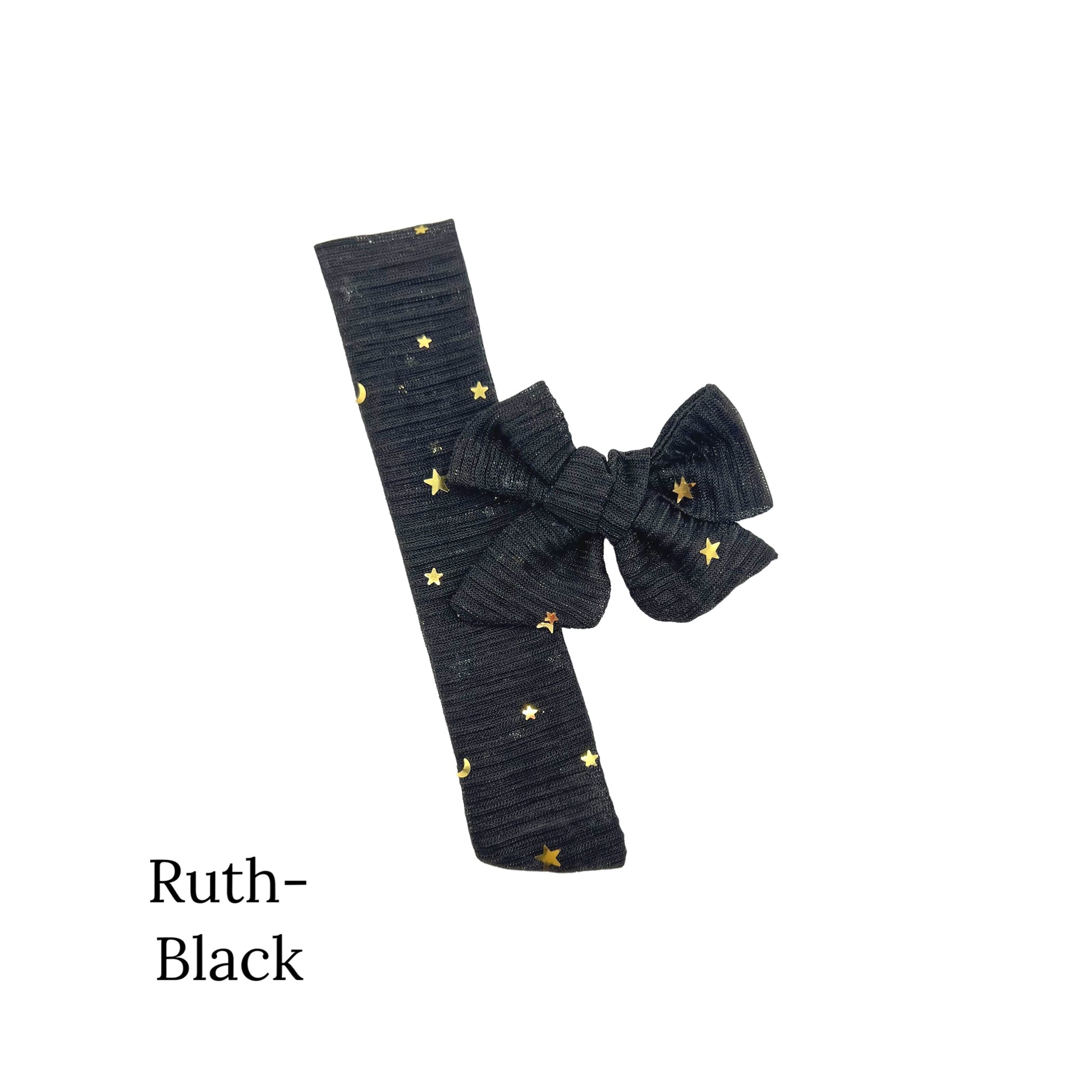 small black bow with gold stars on a white background