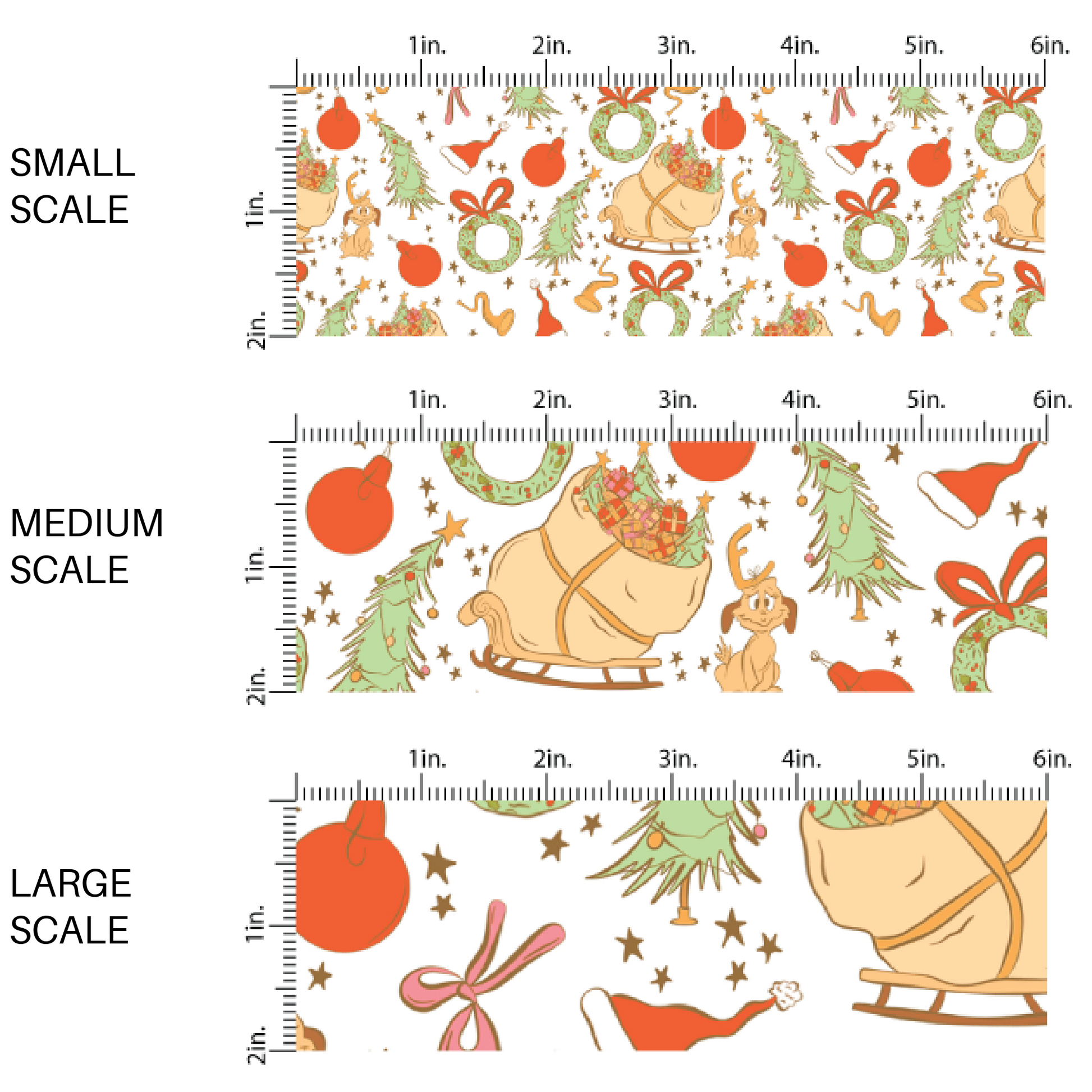 christmas movie Image with Santa Sleigh, Ornaments, and Christmas hats Image Guide for fabric